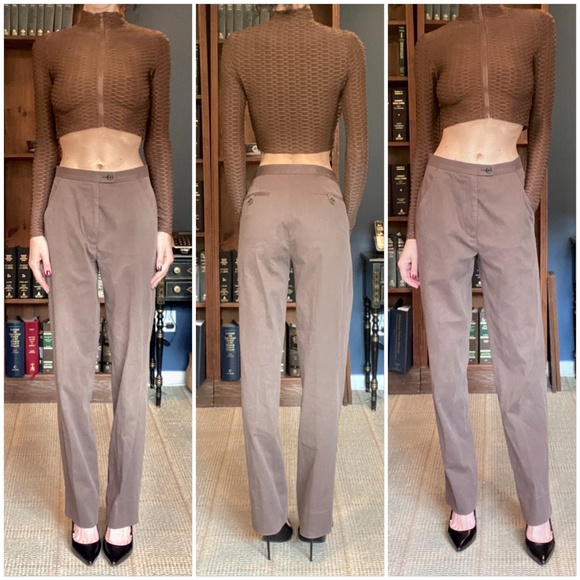 Faconnable High Rise Straight Leg Brown Cotton Pants Slacks Size 2 - Picture 1 of 6